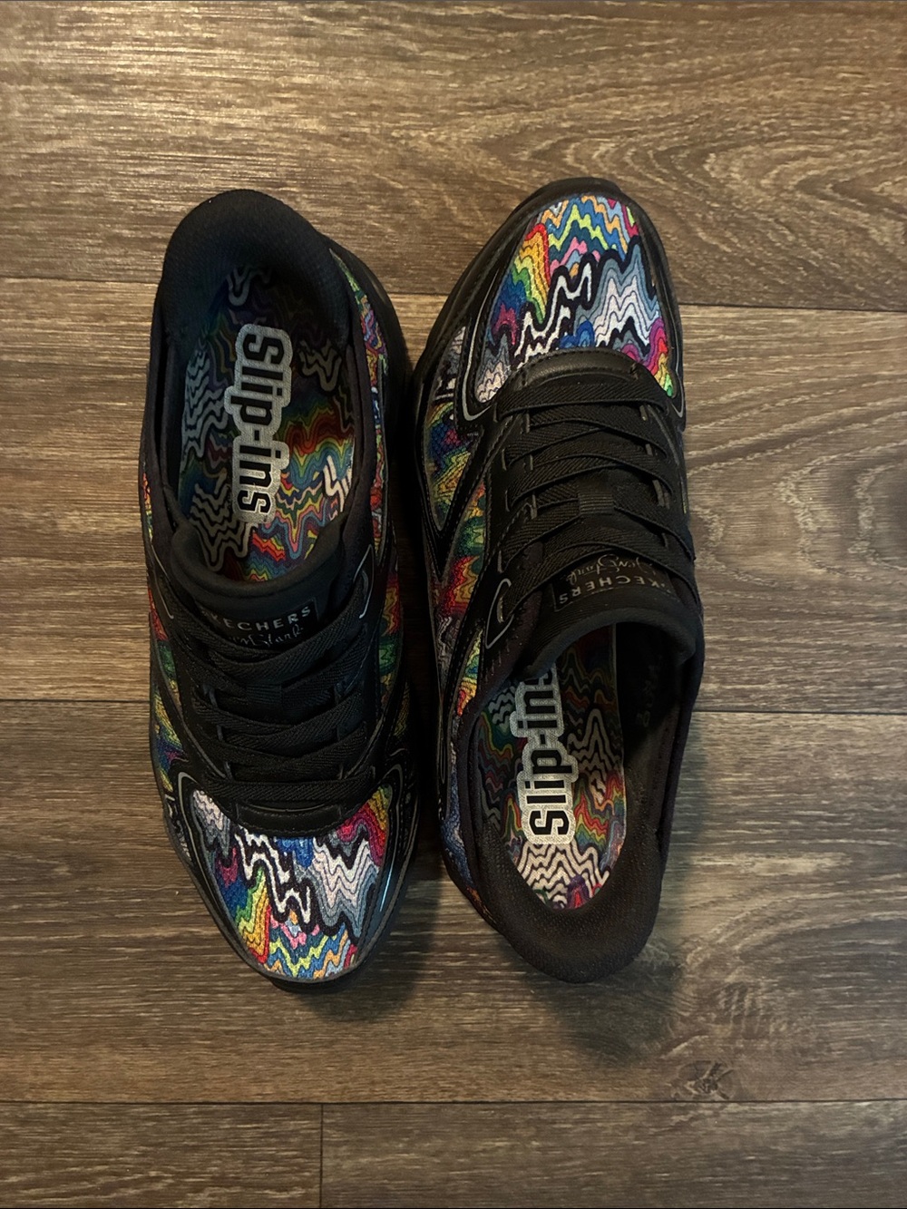Skechers Black Multicolor Wave-Print Slip-On Sneakers